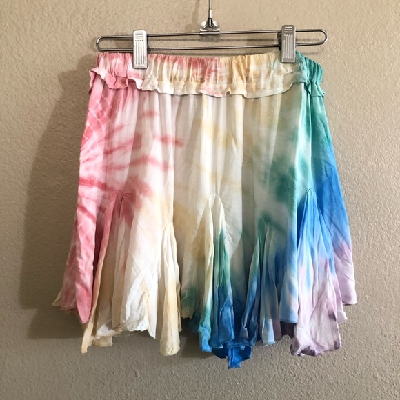 Vintage Havana Girls' Rainbow Rainforest Tie Dye Asymmetric Ruffle Skirt Sz L-14 - Picture 2 of 7